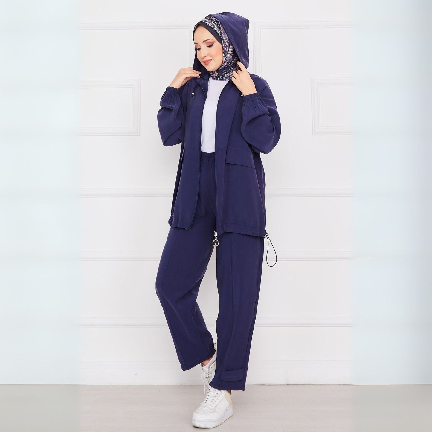 Lifestyle donkerblauw co-ord set dames met kapuchon – Rituwell