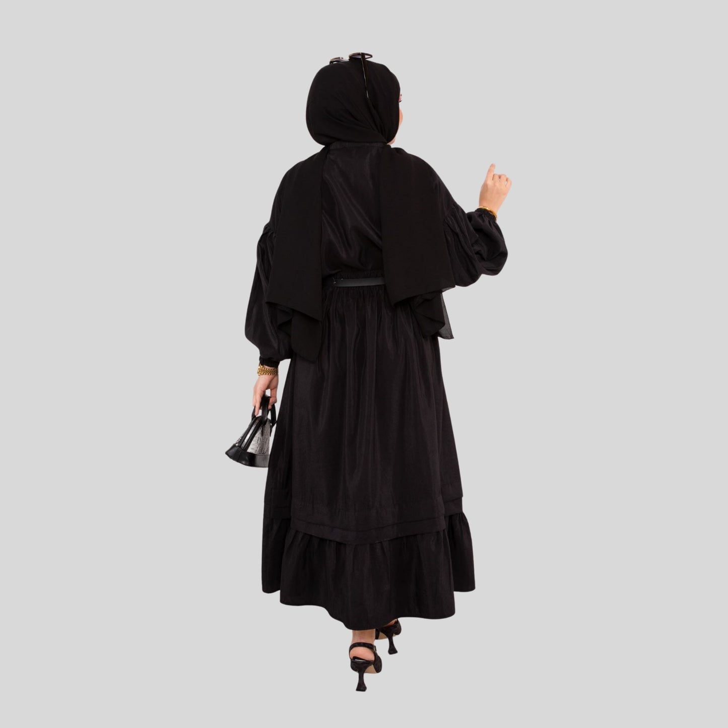 Achterkant zwarte co-ord set met elastische rok – Rituwell