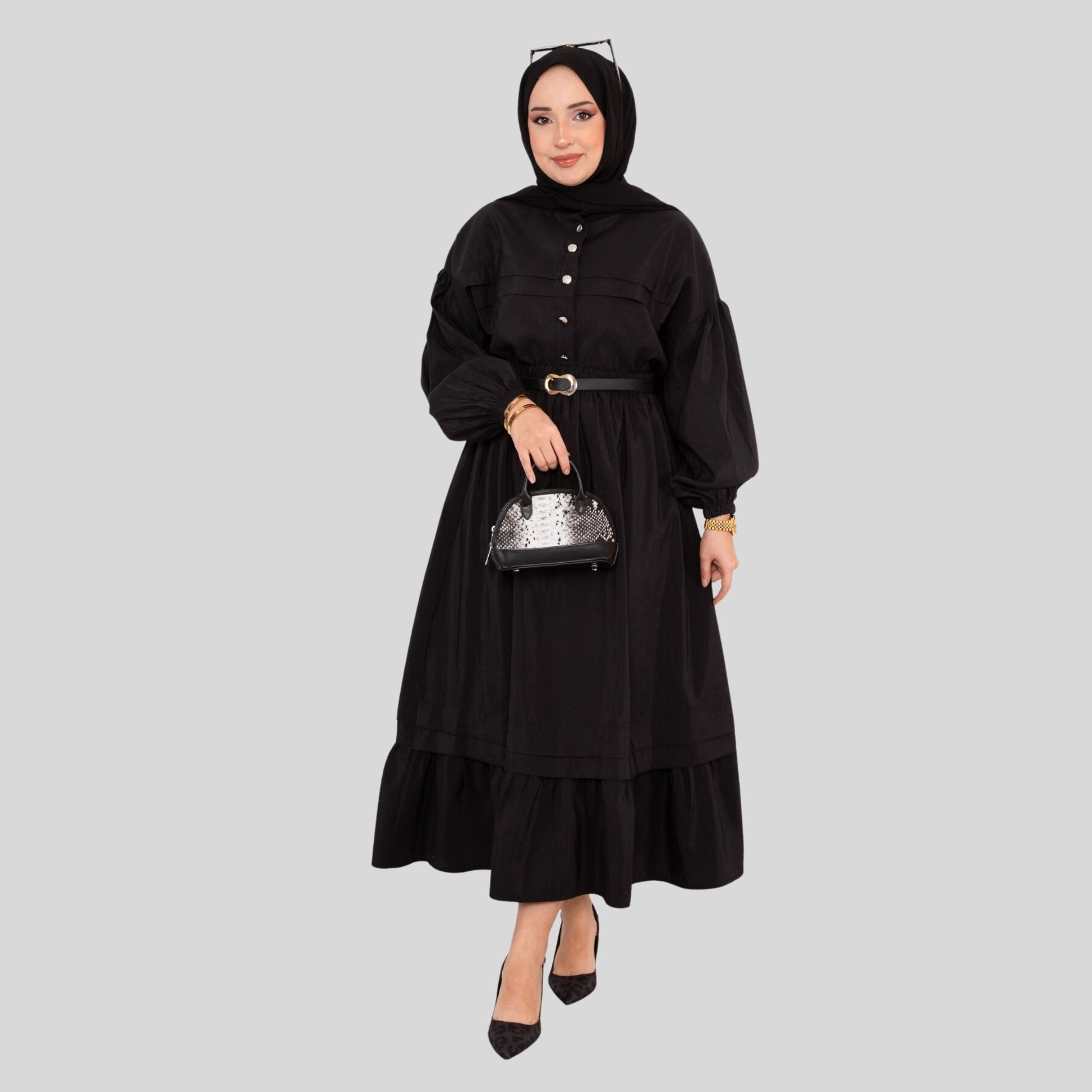 Zwarte co-ord set (rok + crop jasje) met lange mouwen – Rituwell