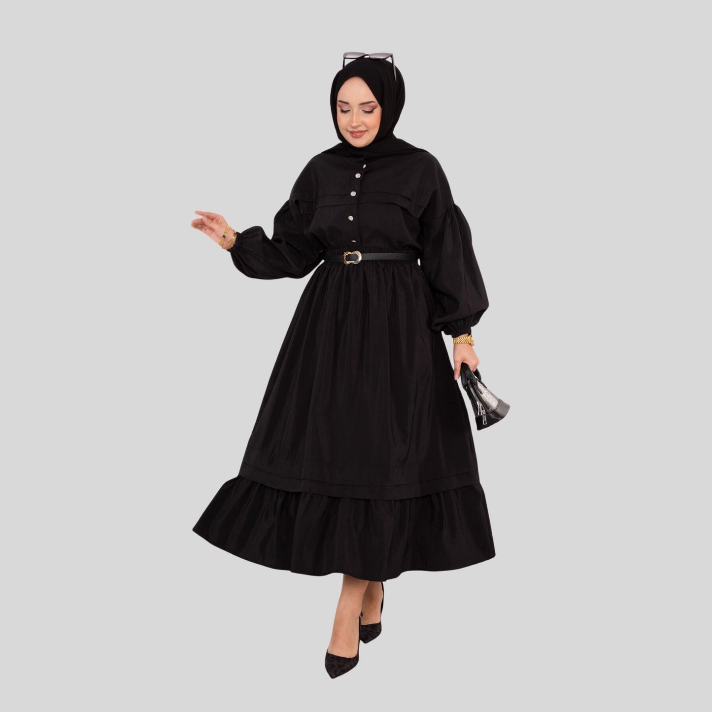Detail van zwarte co-ord set: nervure en stoftextuur – Rituwell