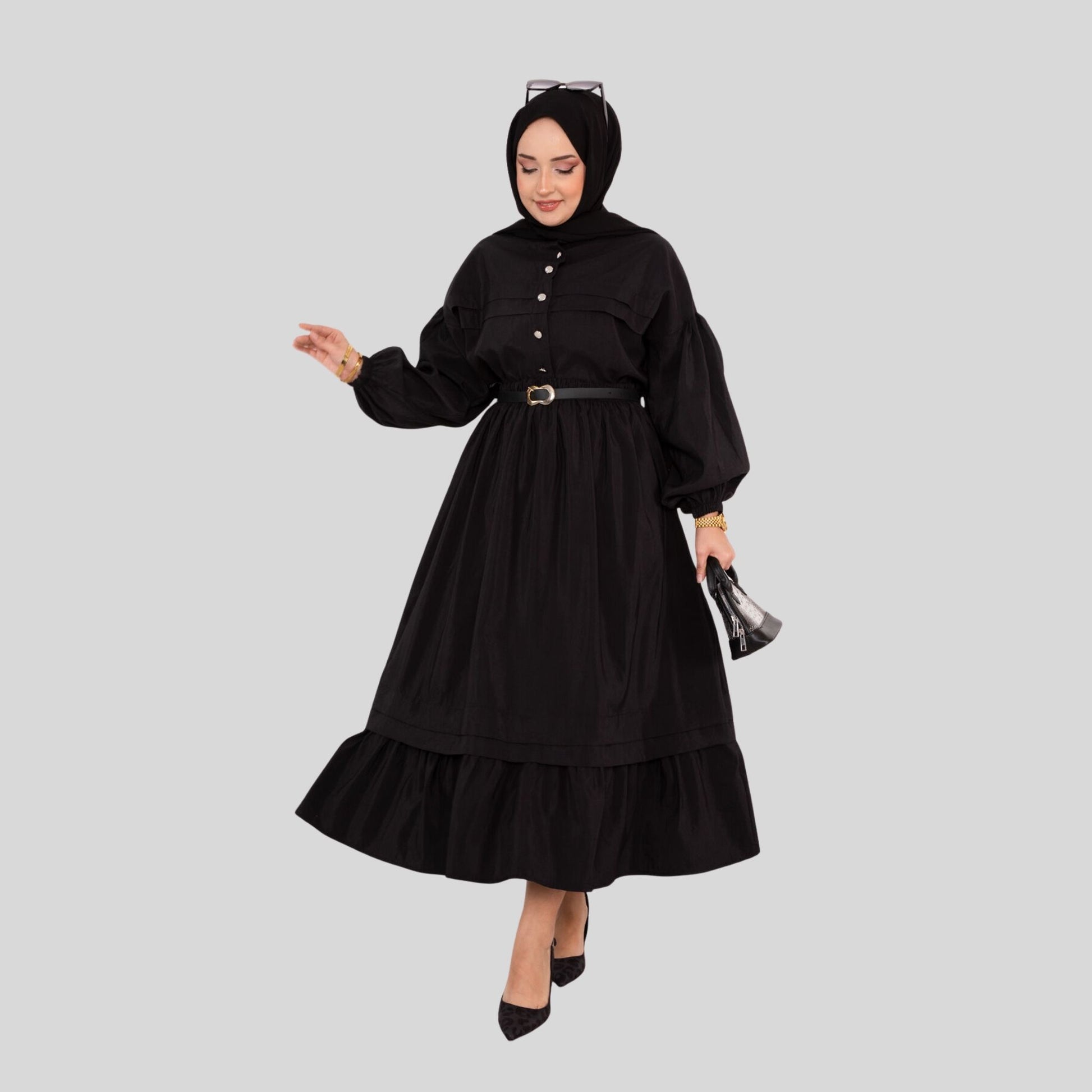 Detail van zwarte co-ord set: nervure en stoftextuur – Rituwell
